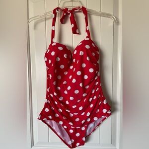 COCOSHIP Retro Red and White One Piece Swimsuit